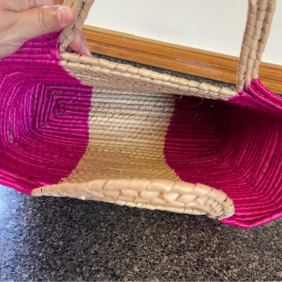 Handcrafted Mexican Artisand Handmade Palm Tote Handbag Colorful Floral Design - Picture 5 of 11